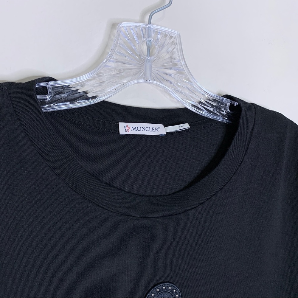 Moncler Flocked Studded Logo T-Shirt (Sz L) Short Sleeve Crewneck Tee Black - Picture 6 of 16